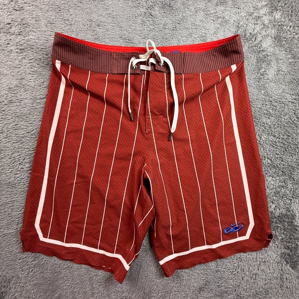 Nike 6.0 Board Shorts M 32 Mens Red White Pinstripe Mesh Basketball Swim Surf